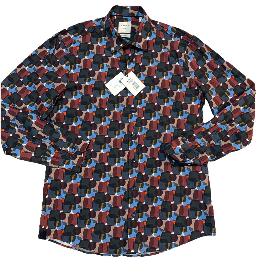 Haupt Men's Medium 39/40-15 1/2 Abstract Geo Long Sleeve Button Up Shirt